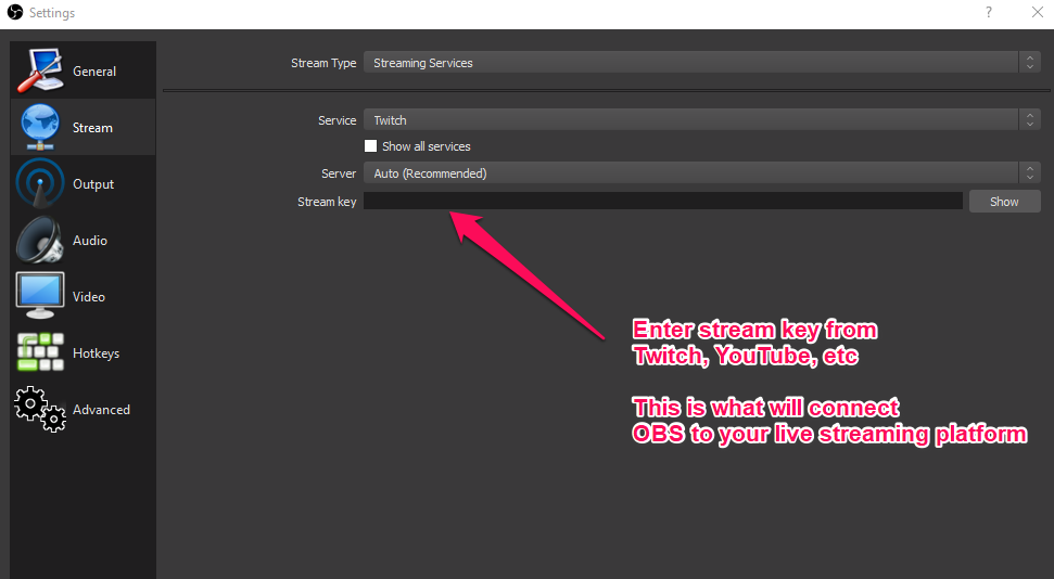 Connecting OBS to Your Twitch Stream or YouTube Stream